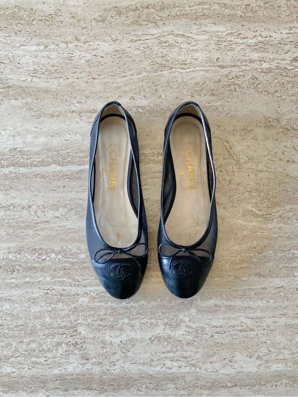 Vintage Chanel Mesh CC Bow Cap Toe Ballet Flats